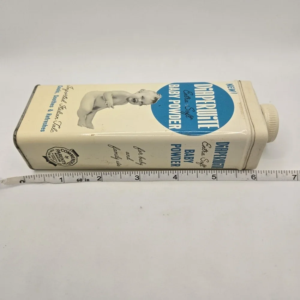 Vintage Diaperwite Baby Powder Tin Imported Italian Talc Nursery Advertising